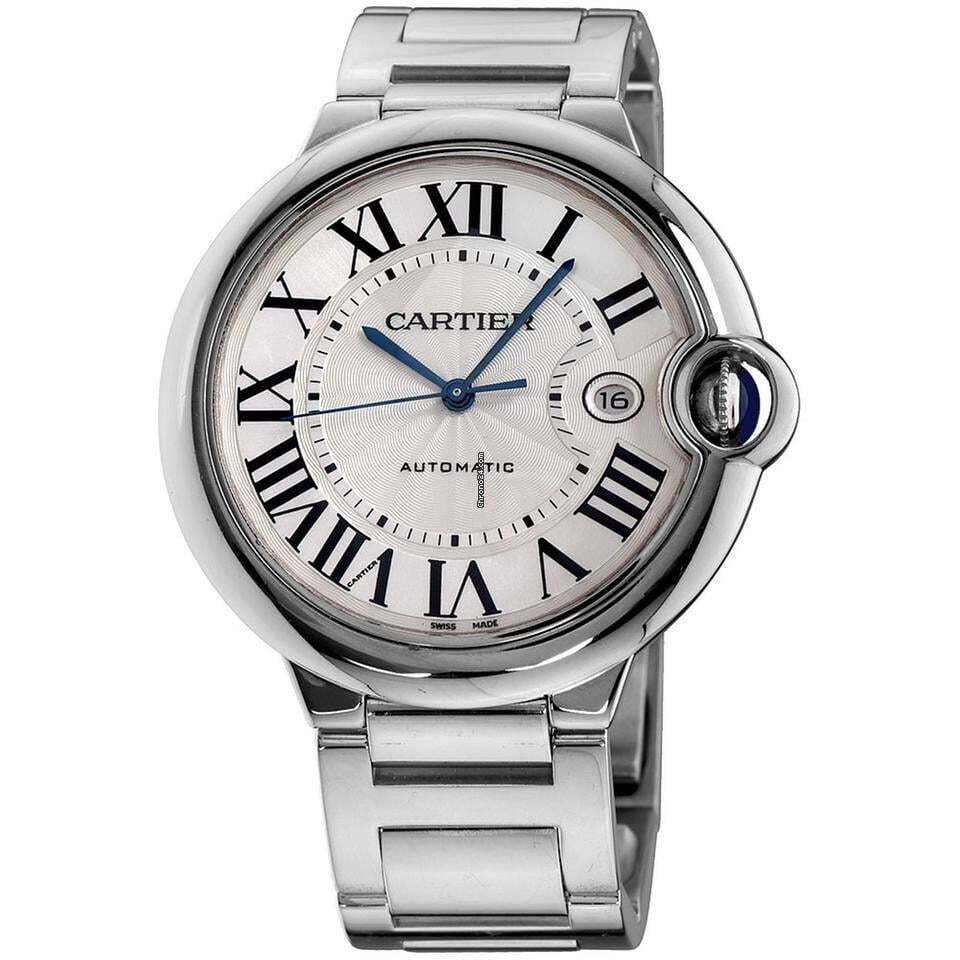 Cartier Ballon Bleu 42mm Automatic Men's Watch With White Gold Case and Strap Authentic Luxury Timepiece