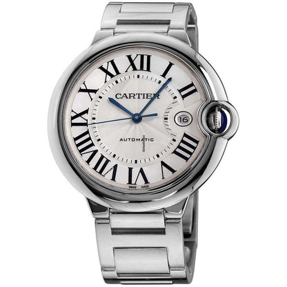 Cartier Ballon Bleu 42mm Automatic Men's Watch With White Gold Case and Strap Authentic Luxury Timepiece