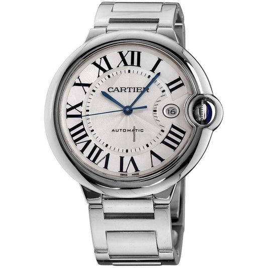 Cartier Ballon Bleu 42mm Automatic Men's Watch With White Gold Case and Strap Authentic Luxury Timepiece