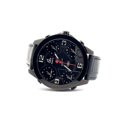 Jacob & Co. Five Time Zone Quartz Men's Watch Steel Case With Leather Strap Authentic Luxury Timepiece