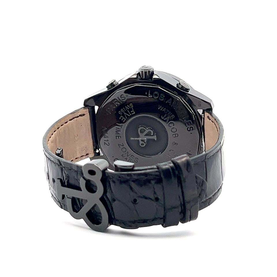 Jacob & Co. Five Time Zone Quartz Men's Watch Steel Case With Leather Strap Authentic Luxury Timepiece