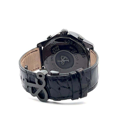 Jacob & Co. Five Time Zone Quartz Men's Watch Steel Case With Leather Strap Authentic Luxury Timepiece