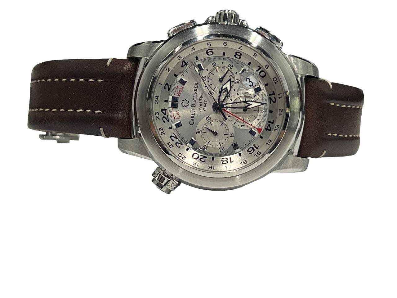 Carl F. Bucherer Patravi Automatic Men's Watch Steel Case With Leather Strap Authentic Luxury Timepiece