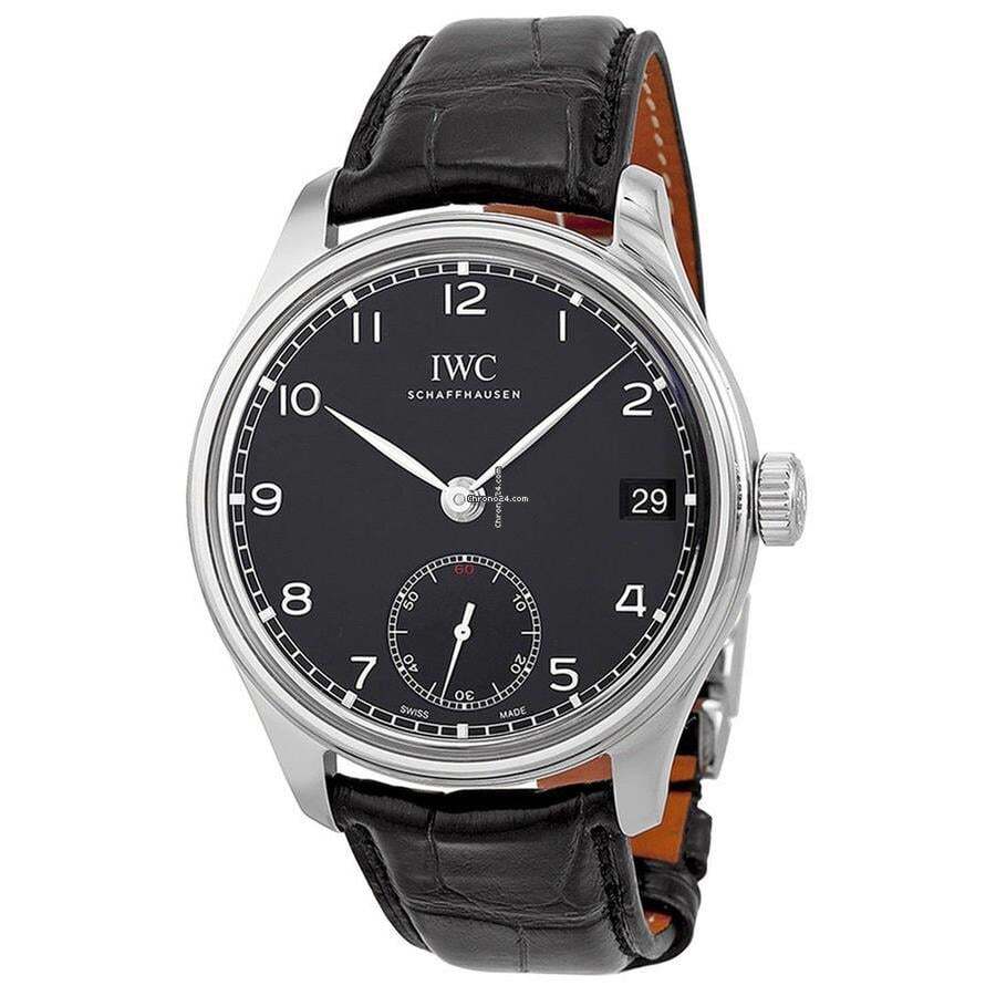 IWC Portuguese Hand-Wound Manual winding Men's Watch Steel Case With Leather Strap Authentic Luxury Timepiece