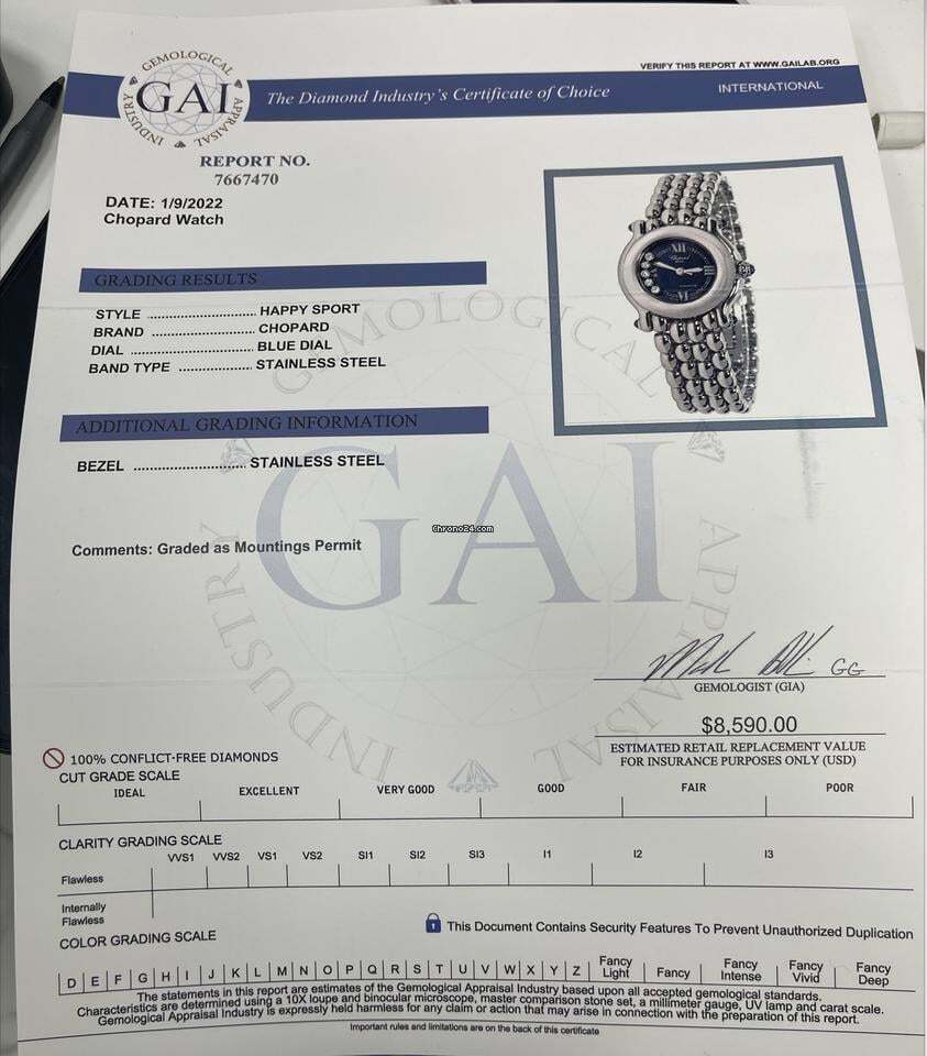 Chopard Happy Sport Quartz Women's Watch With Steel Case and Strap Authentic Luxury Timepiece