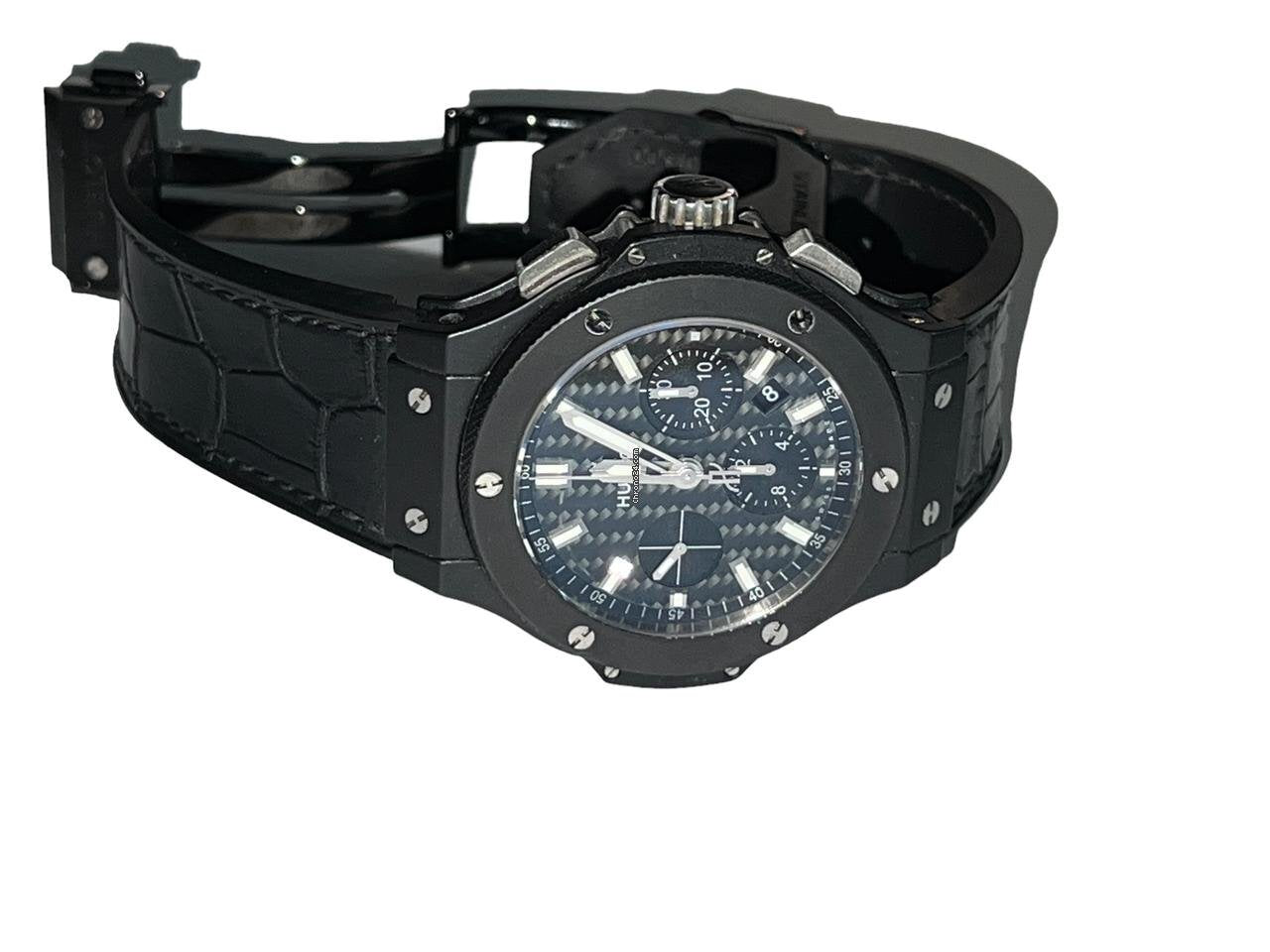 Hublot Big Bang 44 mm Automatic Men's Watch Ceramic Case With Leather Strap Authentic Luxury Timepiece