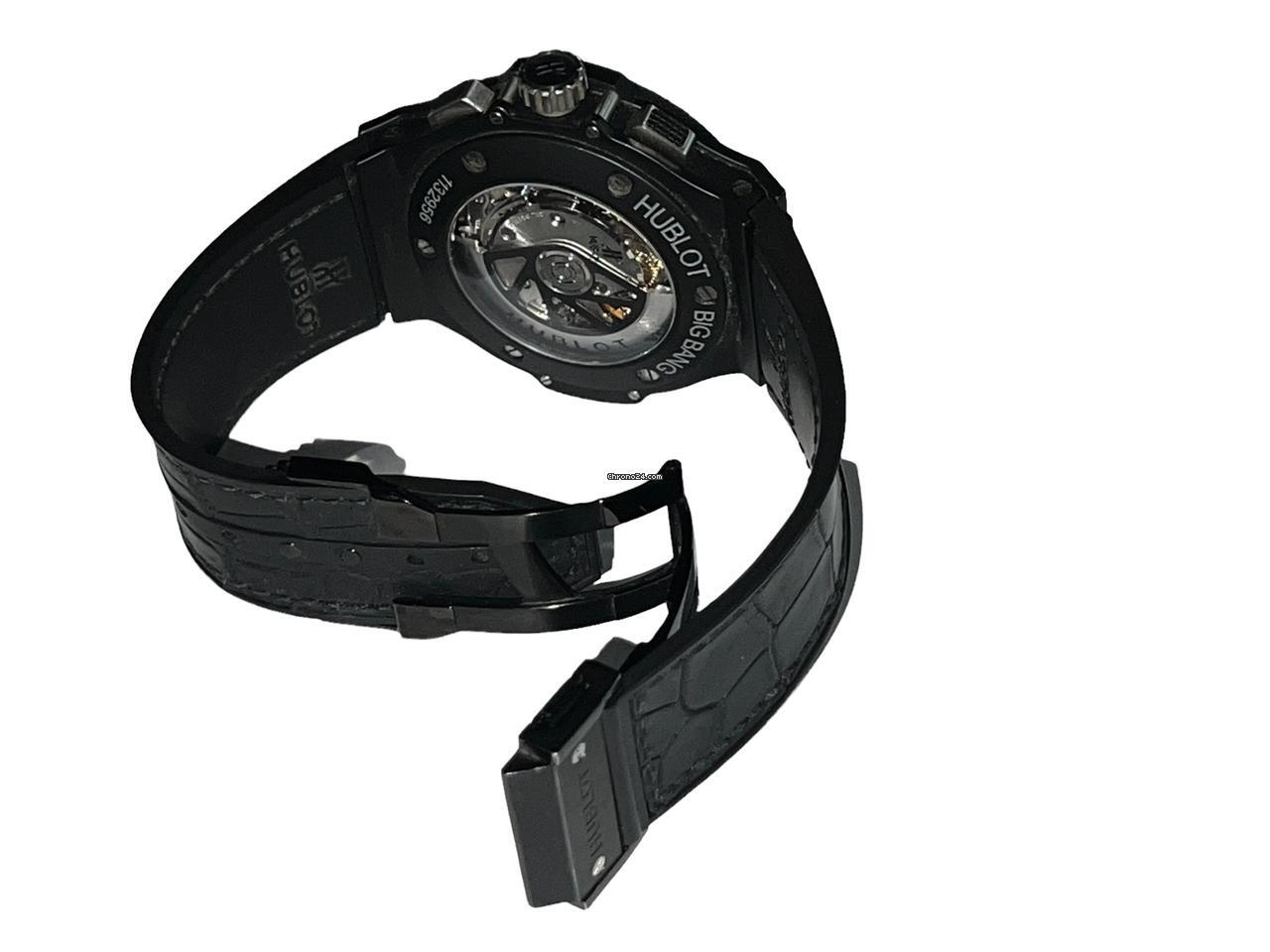 Hublot Big Bang 44 mm Automatic Men's Watch Ceramic Case With Leather Strap Authentic Luxury Timepiece