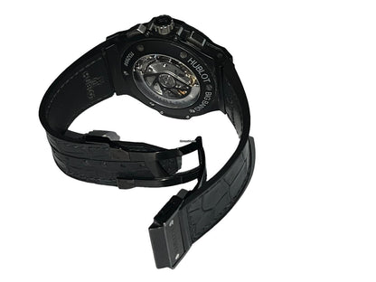 Hublot Big Bang 44 mm Automatic Men's Watch Ceramic Case With Leather Strap Authentic Luxury Timepiece