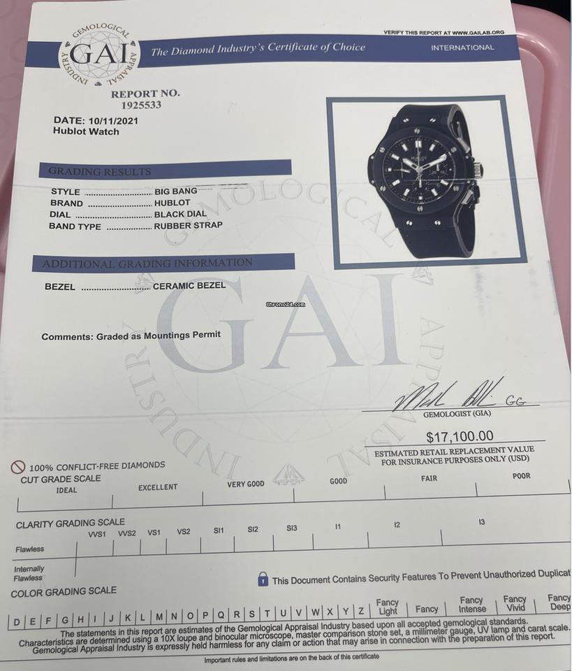 Hublot Big Bang 44 mm Automatic Men's Watch Ceramic Case With Leather Strap Authentic Luxury Timepiece