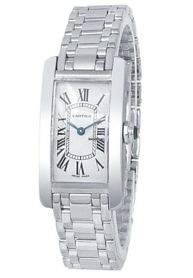 Cartier Tank Américaine Quartz Women's Watch With White Gold Case and Strap Authentic Luxury Timepiece