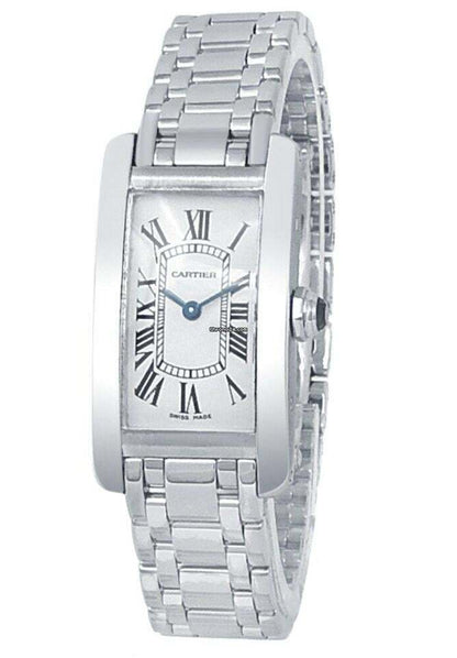 Cartier Tank Américaine Quartz Women's Watch With White Gold Case and Strap Authentic Luxury Timepiece