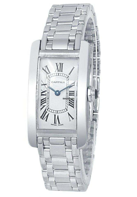Cartier Tank Américaine Quartz Women's Watch With White Gold Case and Strap Authentic Luxury Timepiece