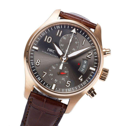 IWC Pilot Spitfire Chronograph Automatic Men's Watch Rose Gold Case With Leather Strap Authentic Luxury Timepiece