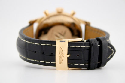 Breitling Transocean Chronograph Unitime Automatic Men's Watch Rose Gold Case With Leather Strap Authentic Luxury Timepiece