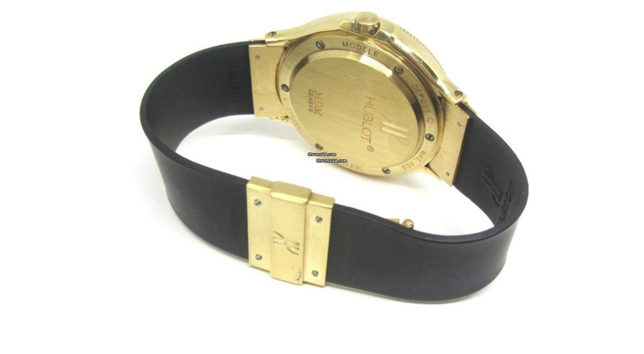 Hublot Quartz Men's Watch Yellow Gold Case With Rubber Strap Authentic Luxury Timepiece