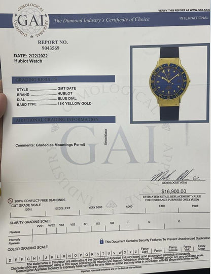 Hublot Quartz Men's Watch Yellow Gold Case With Rubber Strap Authentic Luxury Timepiece