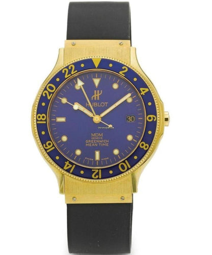 Hublot Quartz Men's Watch Yellow Gold Case With Rubber Strap Authentic Luxury Timepiece