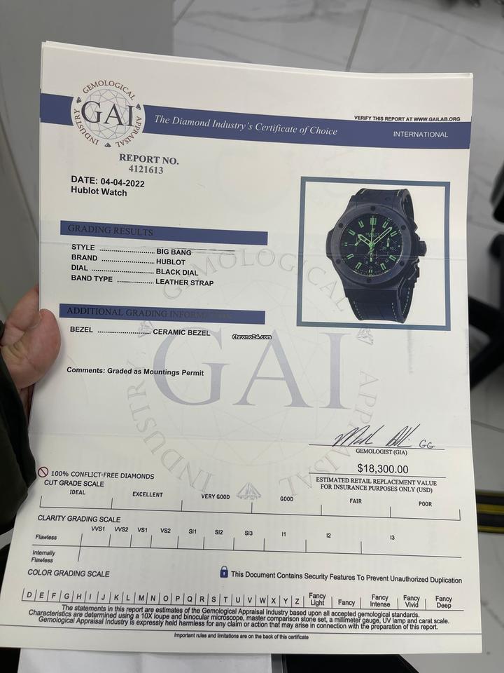 Hublot Big Bang 44 mm Automatic Men's Watch Ceramic Case With Leather Strap Authentic Luxury Timepiece