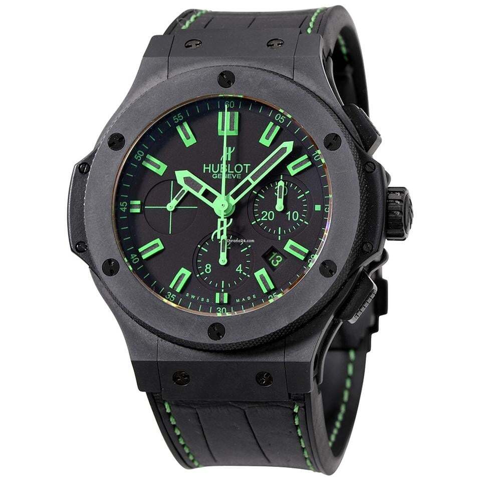 Hublot Big Bang 44 mm Automatic Men's Watch Ceramic Case With Leather Strap Authentic Luxury Timepiece