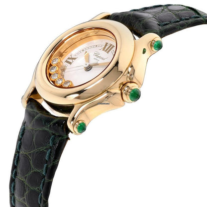Chopard Happy Sport Quartz Women's Watch Yellow Gold Case With Leather Strap Authentic Luxury Timepiece