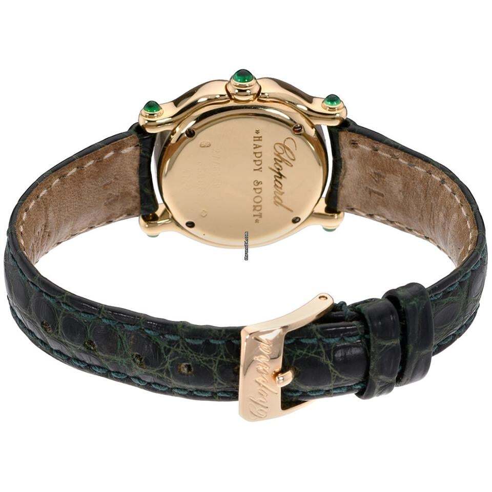 Chopard Happy Sport Quartz Women's Watch Yellow Gold Case With Leather Strap Authentic Luxury Timepiece