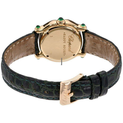 Chopard Happy Sport Quartz Women's Watch Yellow Gold Case With Leather Strap Authentic Luxury Timepiece