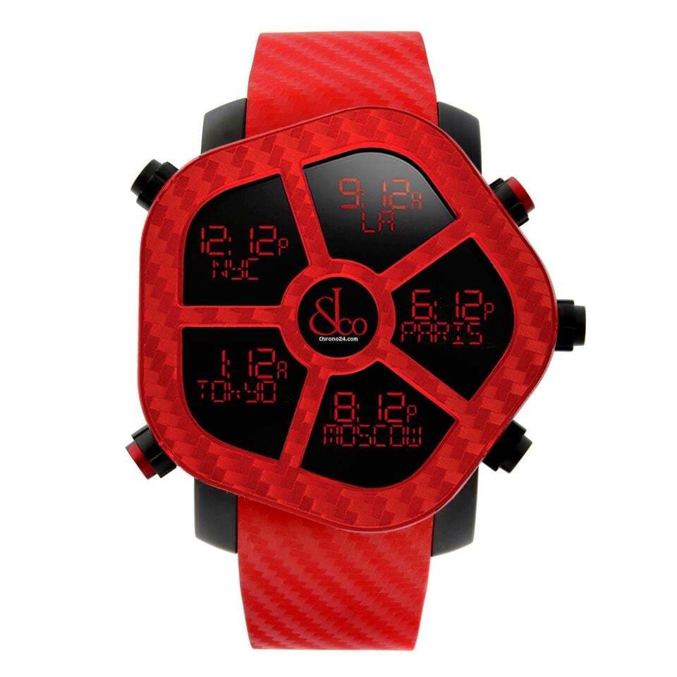 Jacob & Co. Five Time Zone Quartz Men's Watch Steel Case With Rubber Strap Authentic Luxury Timepiece