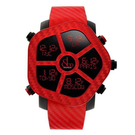 Jacob & Co. Five Time Zone Quartz Men's Watch Steel Case With Rubber Strap Authentic Luxury Timepiece