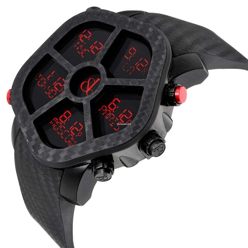 Jacob & Co. Five Time Zone Quartz Men's Watch Steel Case With Rubber Strap Authentic Luxury Timepiece