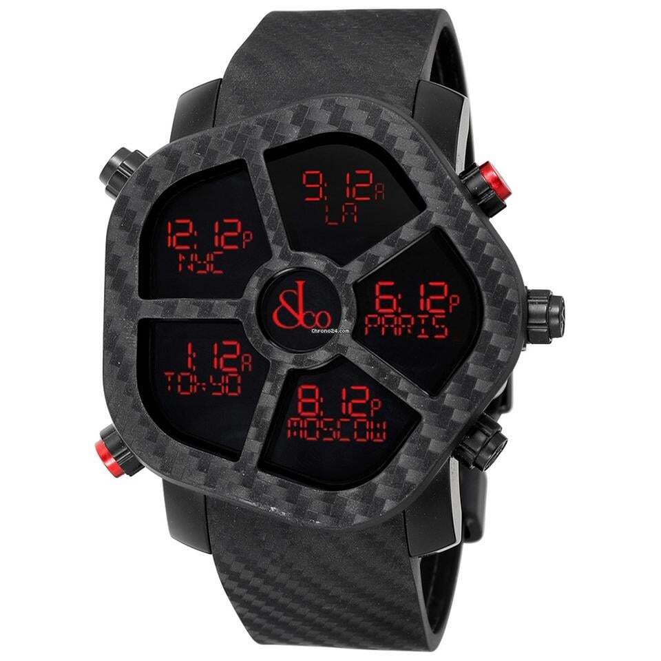 Jacob & Co. Five Time Zone Quartz Men's Watch Steel Case With Rubber Strap Authentic Luxury Timepiece