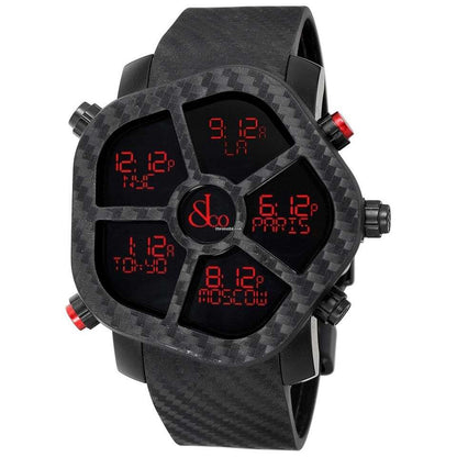 Jacob & Co. Five Time Zone Quartz Men's Watch Steel Case With Rubber Strap Authentic Luxury Timepiece