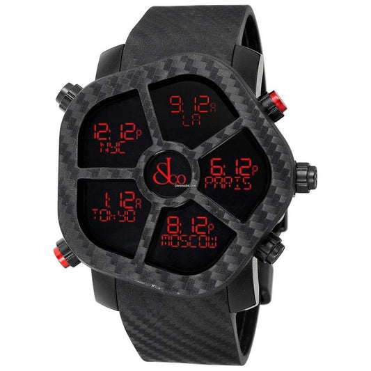 Jacob & Co. Five Time Zone Quartz Men's Watch Steel Case With Rubber Strap Authentic Luxury Timepiece