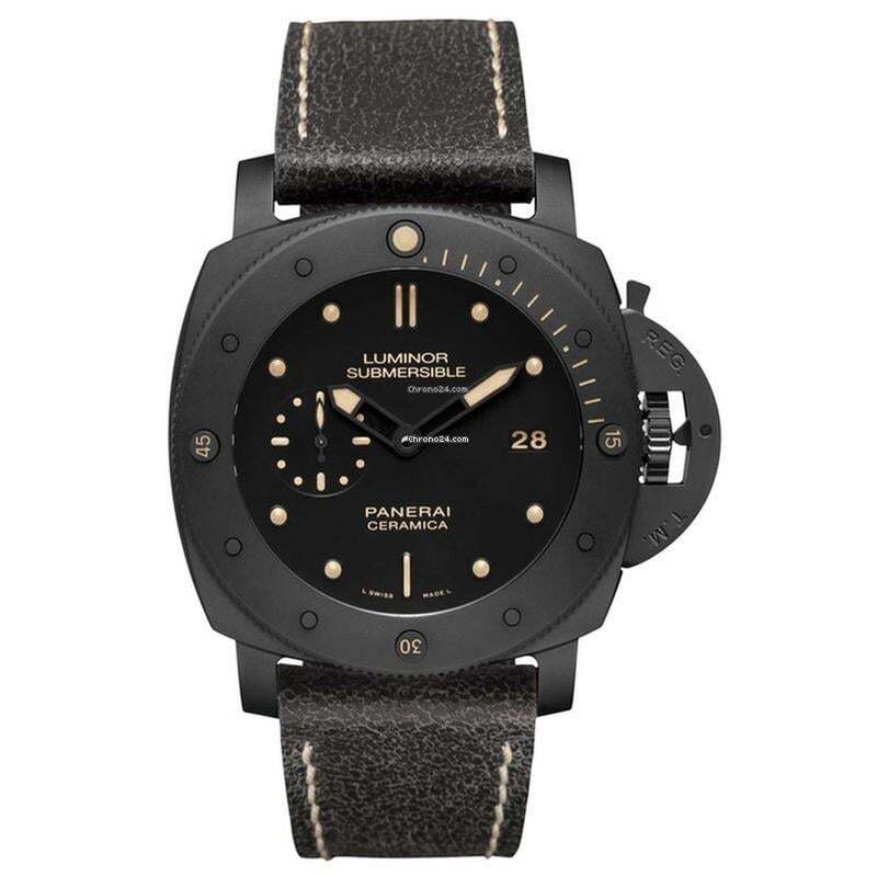 Panerai Luminor Submersible Automatic Men's Watch Ceramic Case With Leather Strap Authentic Luxury Timepiece