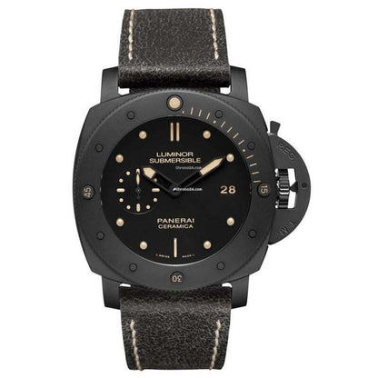 Panerai Luminor Submersible Automatic Men's Watch Ceramic Case With Leather Strap Authentic Luxury Timepiece