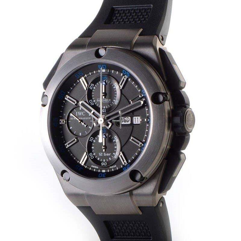 IWC Ingenieur Double Chronograph Titanium Automatic Men's Watch Titanium Case With Rubber Strap Authentic Luxury Timepiece