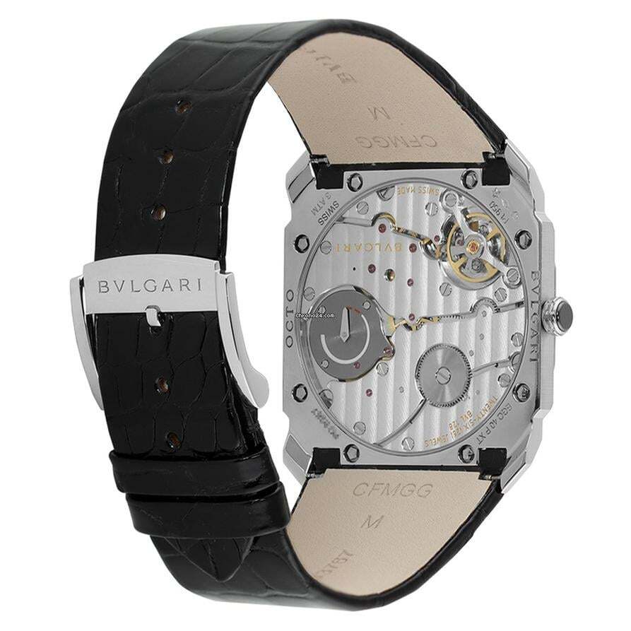Bulgari Octo Manual winding Men's Watch Platinum Case With Crocodile skin Strap Authentic Luxury Timepiece