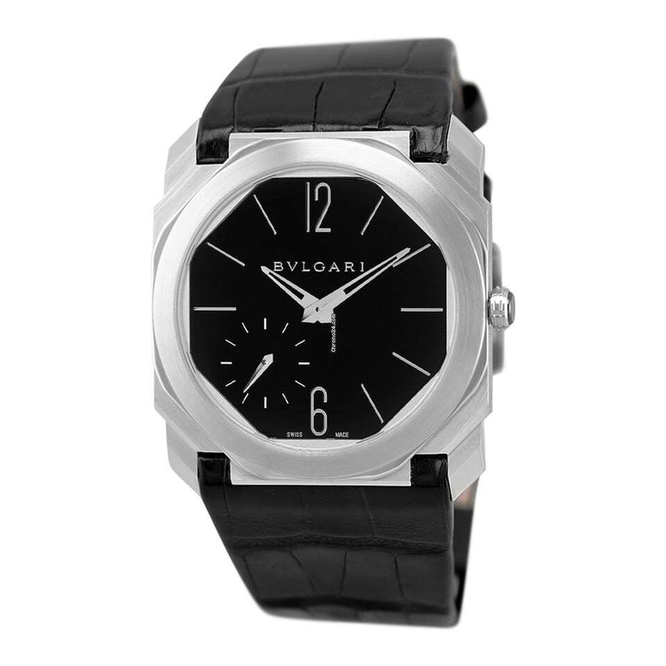 Bulgari Octo Manual winding Men's Watch Platinum Case With Crocodile skin Strap Authentic Luxury Timepiece