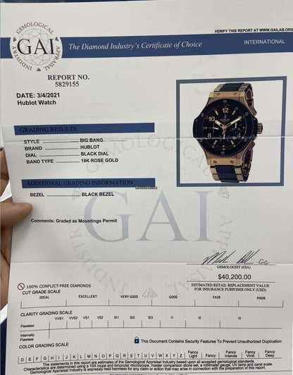 Hublot Big Bang 44 mm Automatic Men's Watch With Rose Gold Case and Strap Authentic Luxury Timepiece