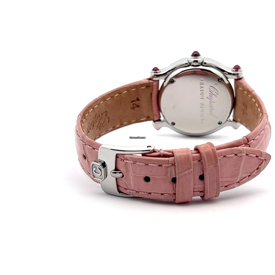 Chopard Happy Sport Quartz Women's Watch Steel Case With Leather Strap Authentic Luxury Timepiece