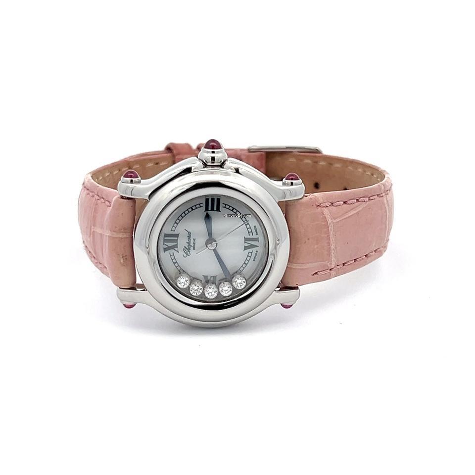 Chopard Happy Sport Quartz Women's Watch Steel Case With Leather Strap Authentic Luxury Timepiece