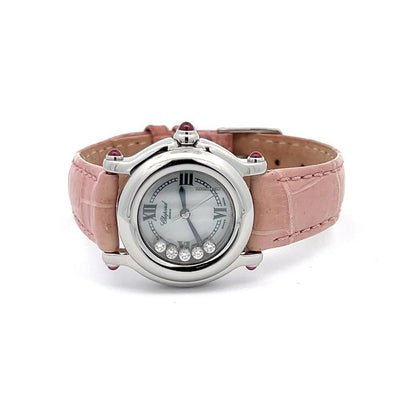 Chopard Happy Sport Quartz Women's Watch Steel Case With Leather Strap Authentic Luxury Timepiece