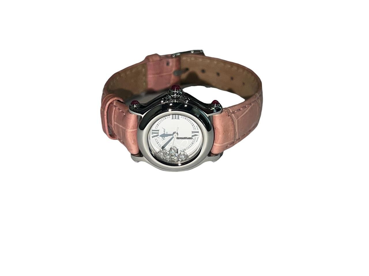 Chopard Happy Sport Quartz Women's Watch Steel Case With Leather Strap Authentic Luxury Timepiece