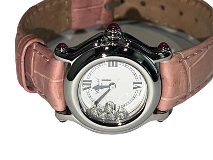 Chopard Happy Sport Quartz Women's Watch Steel Case With Leather Strap Authentic Luxury Timepiece