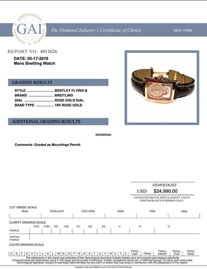 Breitling Bentley Flying B Automatic Men's Watch Rose Gold Case With Leather Strap Authentic Luxury Timepiece