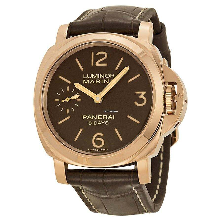 Panerai Luminor Marina 8 Days Manual winding Men's Watch Rose Gold Case With Leather Strap Authentic Luxury Timepiece