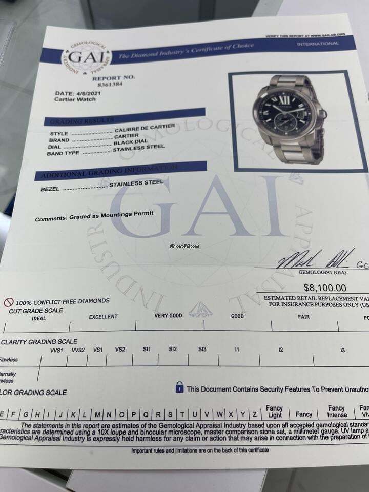 Cartier Calibre de Cartier Automatic Men's Watch With Steel Case and Strap Authentic Luxury Timepiece