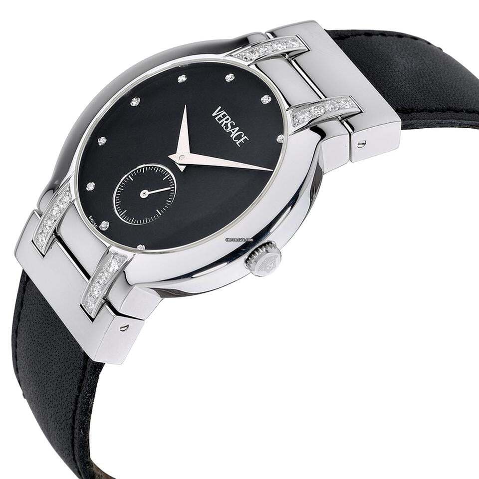 Versace Quartz Men's Watch Steel Case With Leather Strap Authentic Luxury Timepiece