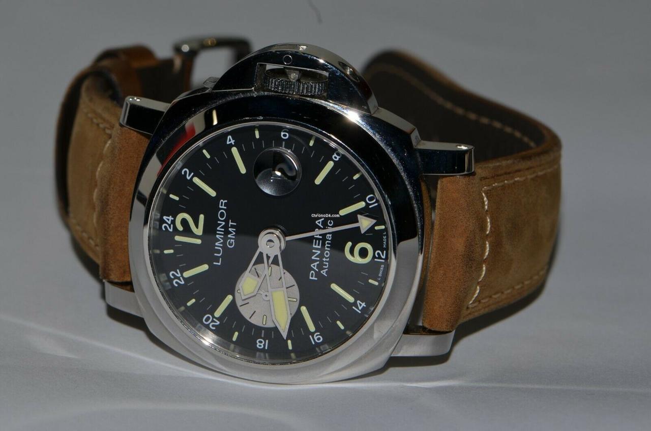 Panerai Luminor GMT Automatic Automatic Men's Watch Steel Case With Leather Strap Authentic Luxury Timepiece