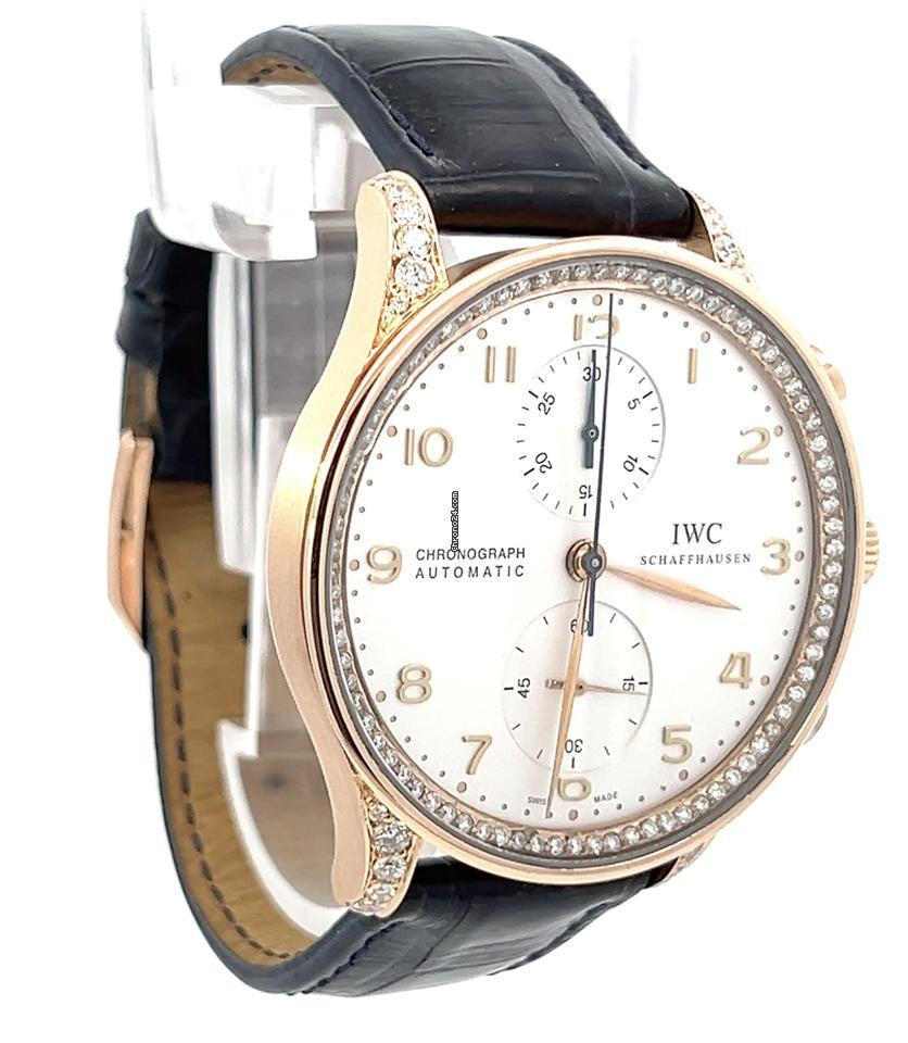 IWC Portuguese Chronograph Automatic Men's Watch Red Gold Case With Leather Strap Authentic Luxury Timepiece
