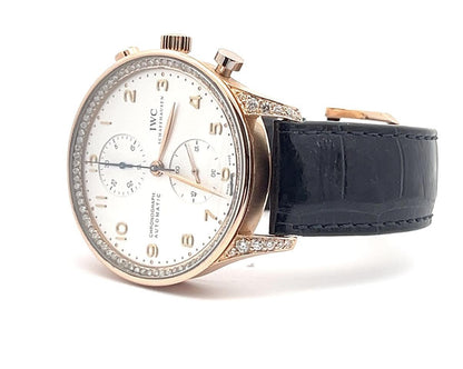 IWC Portuguese Chronograph Automatic Men's Watch Red Gold Case With Leather Strap Authentic Luxury Timepiece